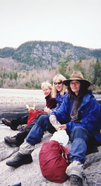 Mary, Gail, and Sue enjoy lunch at Burnt Rock Pool along the Agawa River.