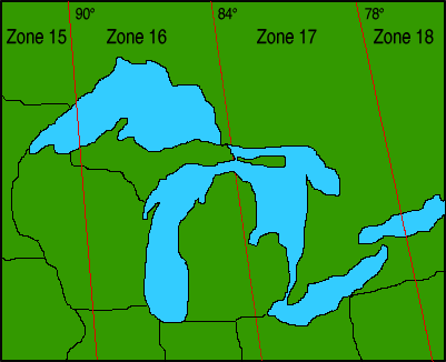 UTM zones in Michigan