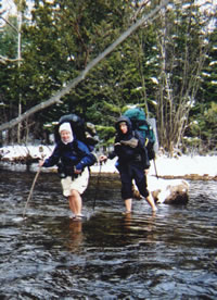 Mary Powell and Gail Bosio ford the East Branch of the Black River