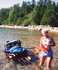 Mary Powell emerges from Lake Superior with the groups gear in tow